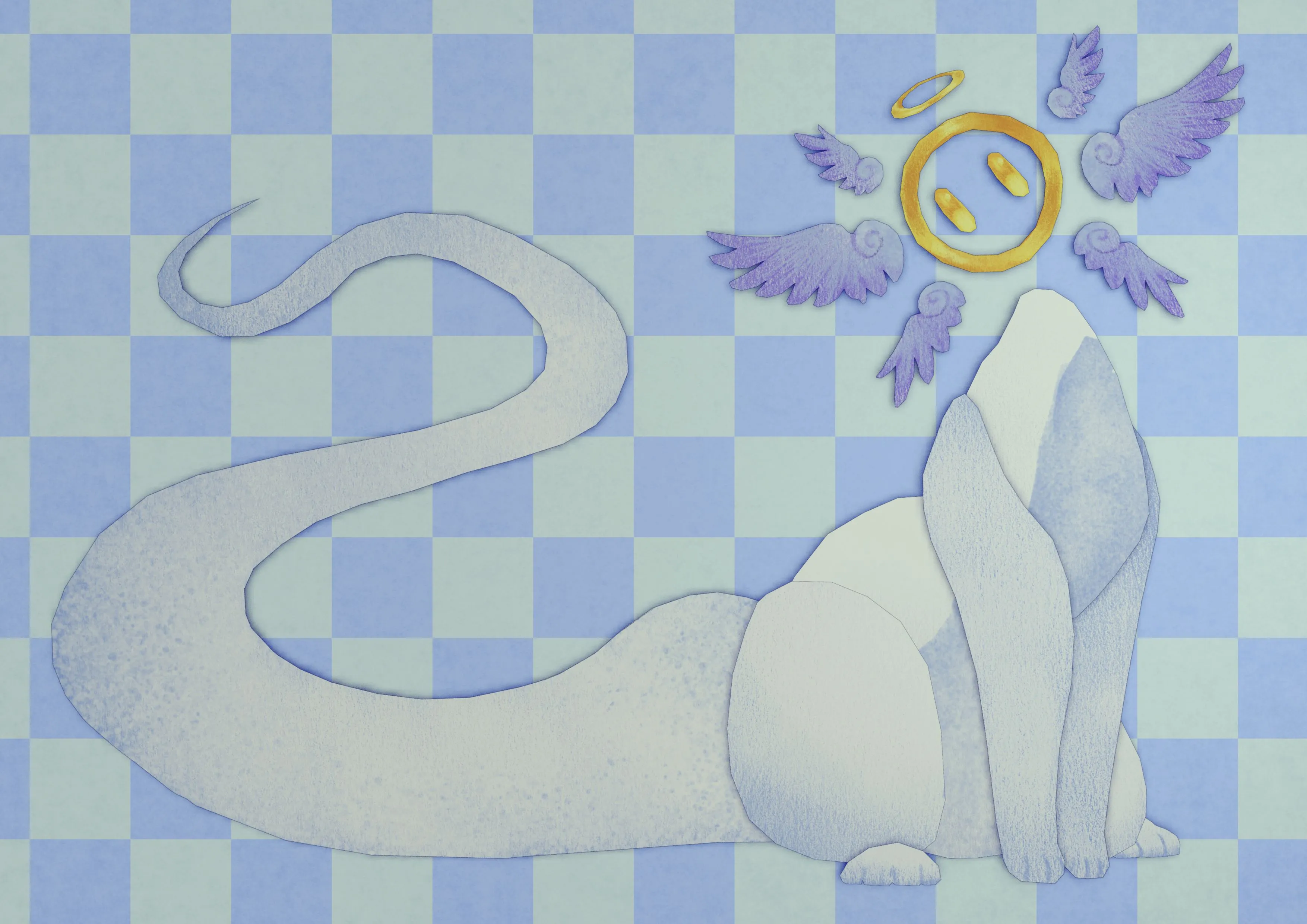 Lizard-like creature with 2 halos and 3 pairs of wings surrounding it's head.