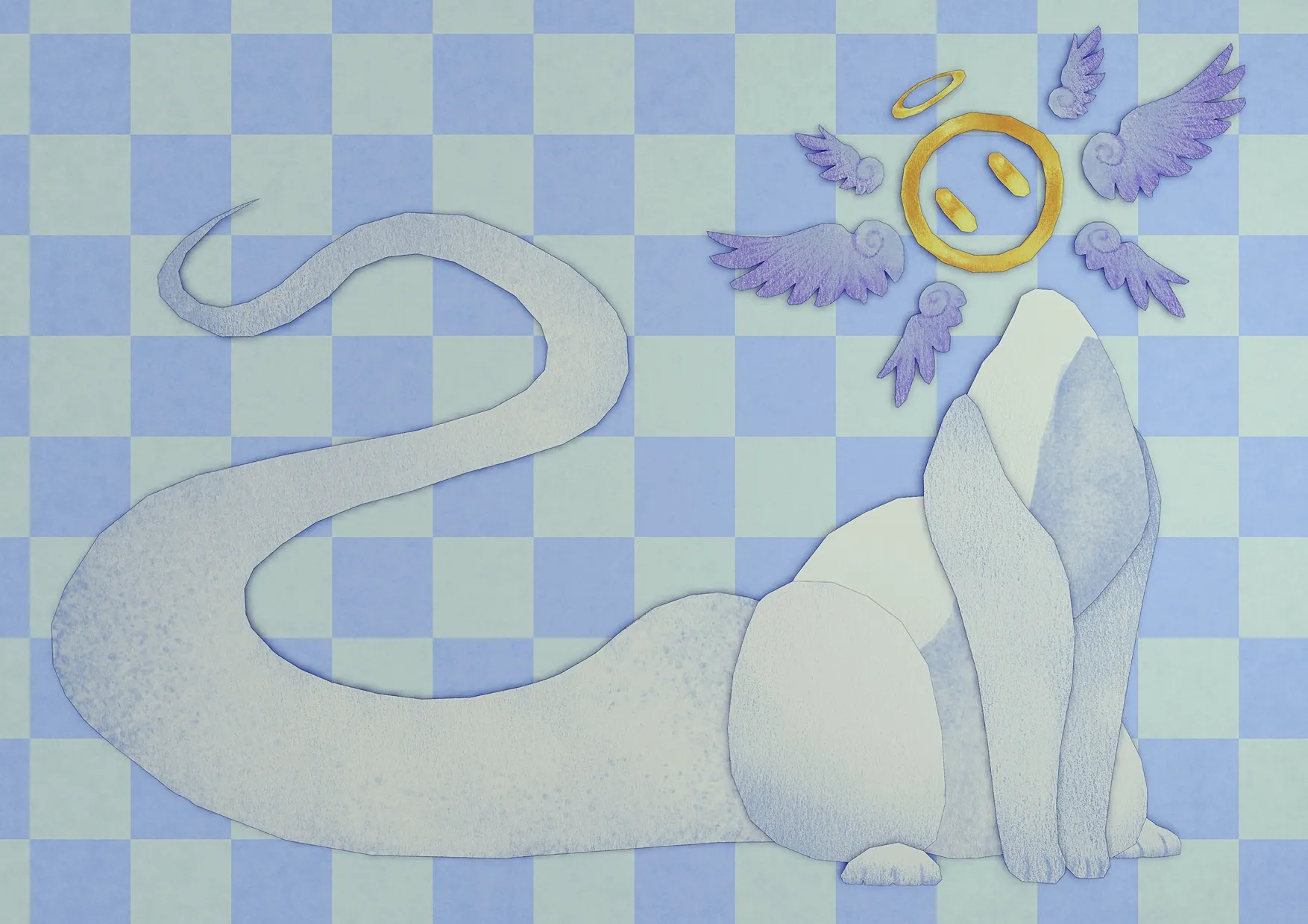 Lizard-like creature with 2 halos and 3 pairs of wings surrounding it's head.